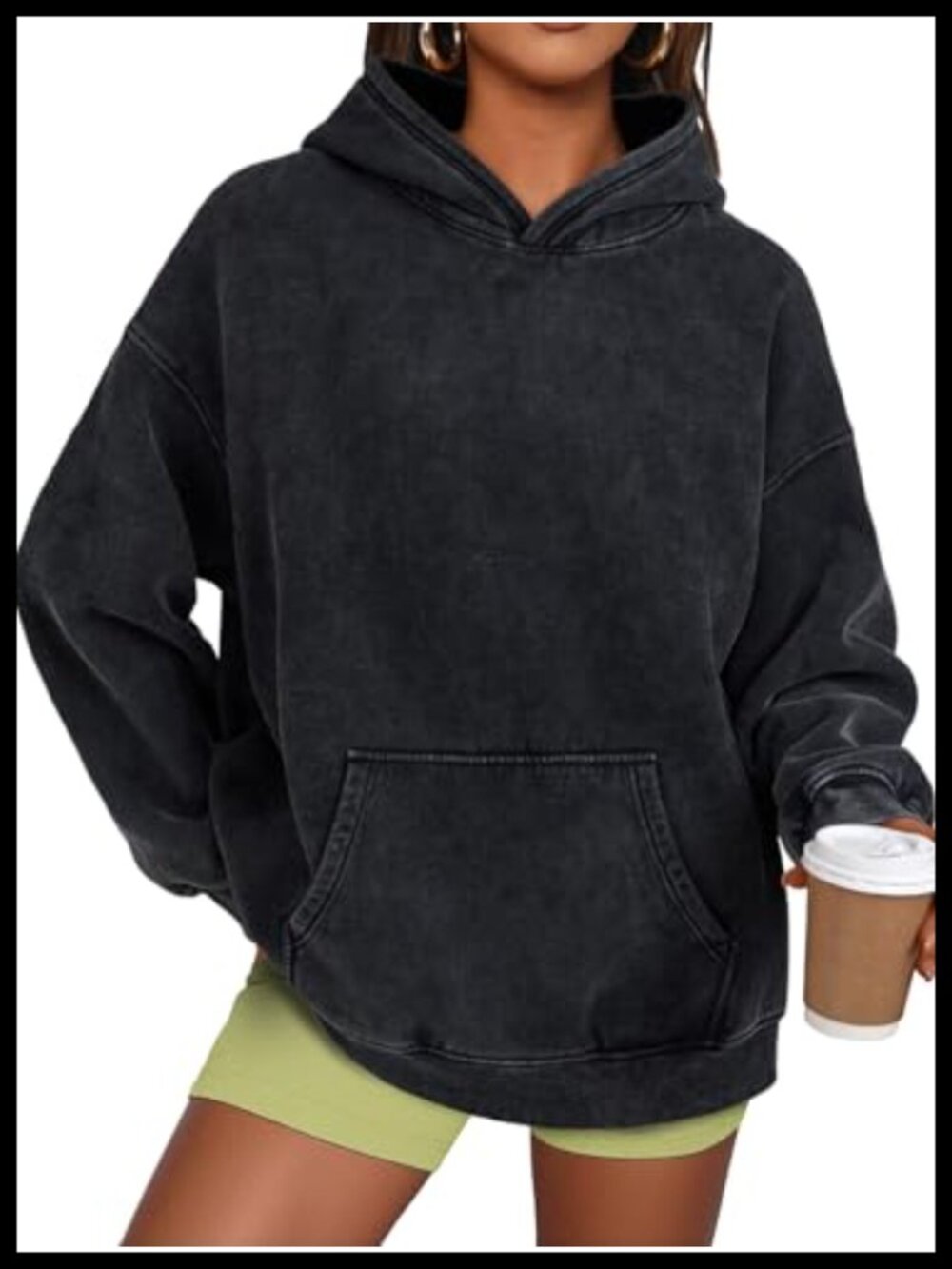 Oversized Acid Wash Hoodie Sweatshirt Loose Fit Pullover with Pockets